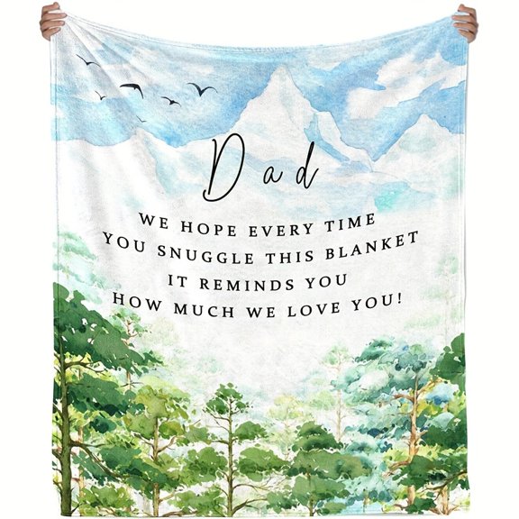 Lodge Style Flannel Dad Throw Blanket All Seasons Soft Polyester Digital Print Knit Sofa Cover - Loving Message for Father, Cozy Flannel TV Blanket, All-Season Comfort, Machine Washable