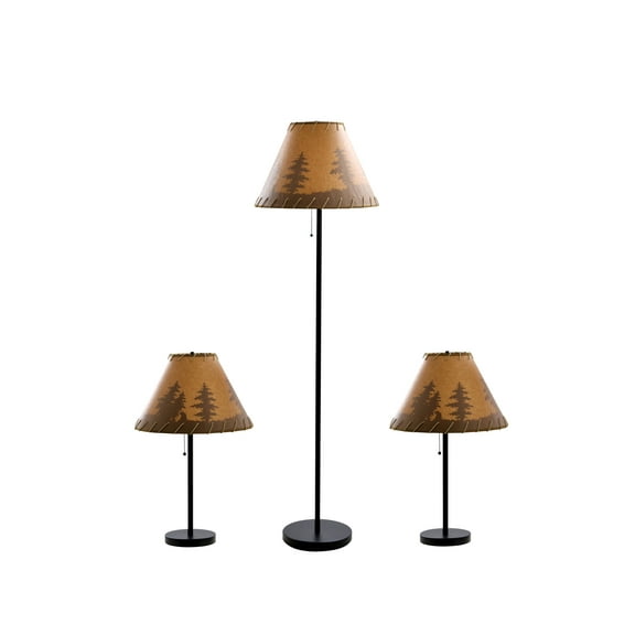 Catalina Lighting Lodge Table and Floor Lamp Set of 3 with Tan Paper Empire Shade Rustic Light Fixtures for Living Room, Bedroom or Office, Dark Bronze