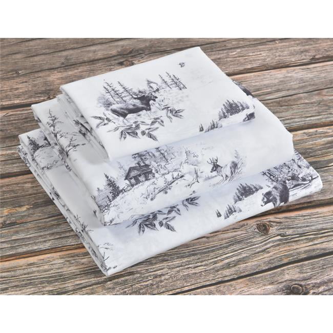 Full Size Black and White Moose Print Microfiber Sheet Set