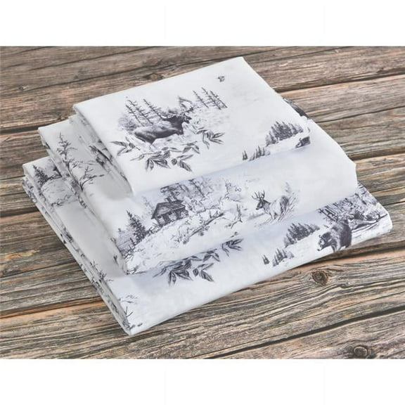 Lodge Toile Moose Forest Sketch Print Sheet Set, Black & White - Twin Size