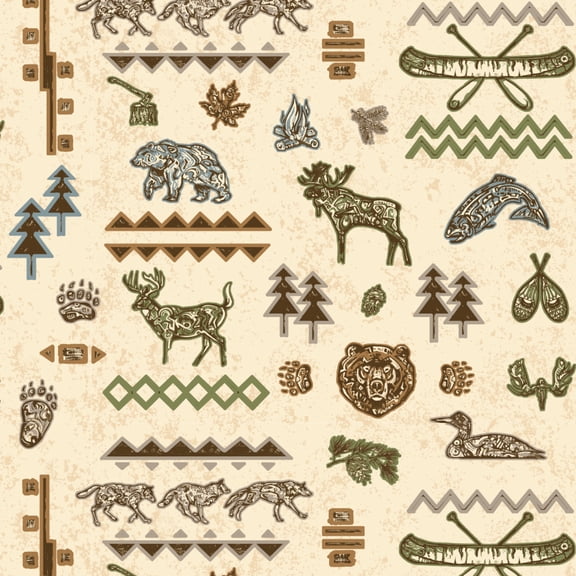 Lodge Tribal Bear Moose Canoe Fishing Premium Roll Gift Wrap Wrapping Paper