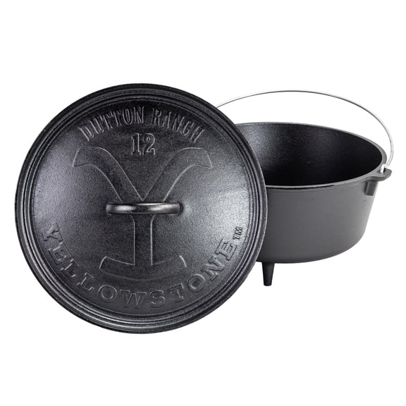 Lodge Yellowstone 8 Quart Seasoned Cast Iron Power Y Deep Camp Dutch Oven, 12 Inch Diameter