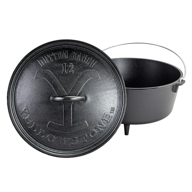 Lodge Yellowstone 8 Quart Seasoned Cast Iron Power Y Deep Camp Dutch Oven, 12 Inch Diameter