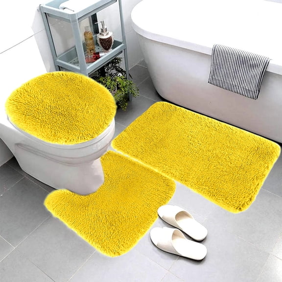 Lodgix Bathroom Rugs Bath Rugs Bathroom Rug Set of 3 Soft Anti-Slip Bath Mats U-Shaped Contour Toilet Rug Lid Cover Bathroom Accessories, Yellow