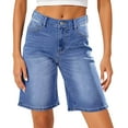 thumbnail image 1 of Lodgix Bermuda Jean Shorts for Women High Waisted Trendy Stretchy Denim Shorts Knee Length Cutoff Loose Fit Long Shorts Blue-XL, 1 of 6