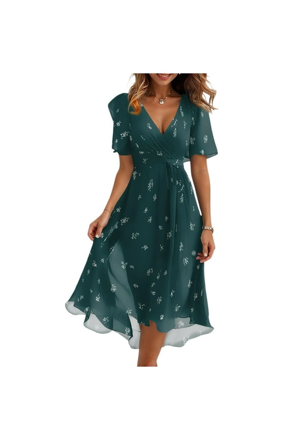 Boho Dress Resort Wear for Women 2025 Beach Dresses Wedding Guest Chiffon Garden Party Bridesmaid Dresses for Women Dark Green-2XL