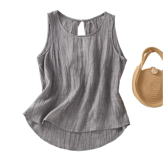 Lodgix Dressy Tank Tops for Women Cotton Linen Gauze Shirts Sleeveless Summer Tunic Top Loose Fit Lightweight Casual Blouses Gray-M