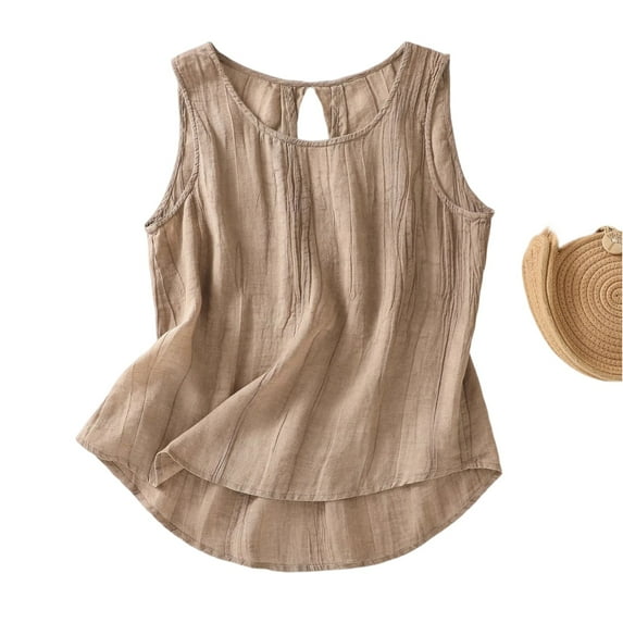 Lodgix Women's Tank Tops Sleeveless Summer Top Spaghetti Strap Shirt Loose Fit Beach Vacation 2025 Casual Khaki-XL