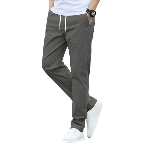 Lodgix Mens Cotton Pants Casual Elastic Waist Drawstring Lightweight Summer Beach Trousers with Pockets Dark Gray-M