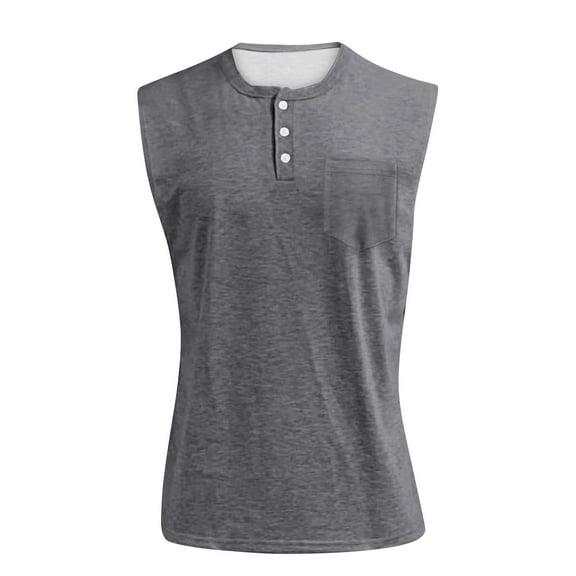 Lodgix Mens Tank Pockets Summer Casual Sleeveless Shirt Solid Color Loose Fit V Neck Tee Top Gray M