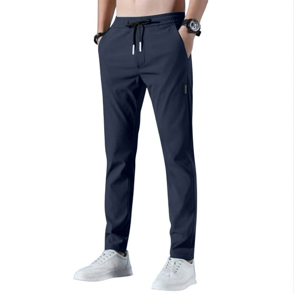 Lodgix Stretch Casual Pants for Short Men Ripstop Athletic Cool Touch Straight Fit Joggers with Pockets Dark Blue-XL