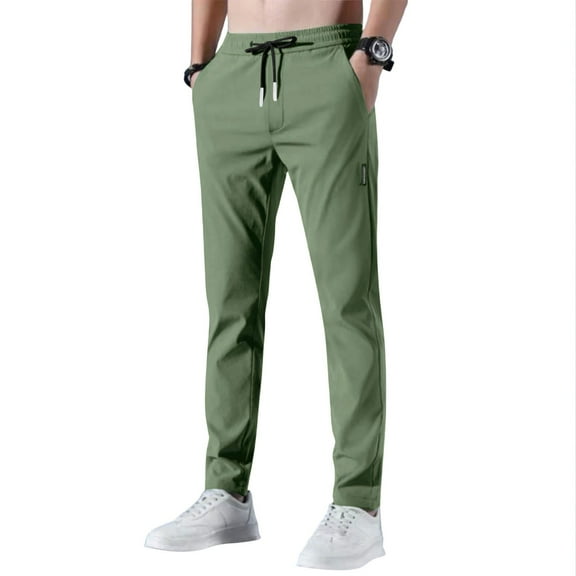 Lodgix Stretch Casual Pants for Short Men Ripstop Athletic Cool Touch Straight Fit Joggers with Pockets Green-XL