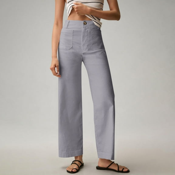 Lodgix Women Elastic Waist Flare Cropped Pants Bell Bottom Business Casual Trousers Pants with Pockets Gray XS