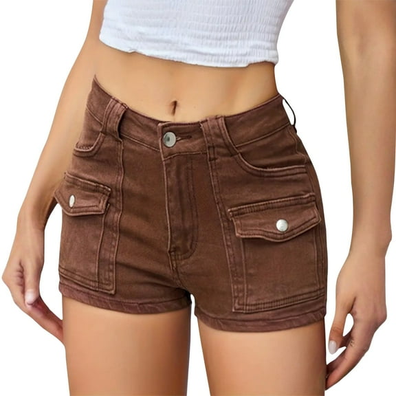 Lodgix Women's Stretchy Jean Shorts Mid Waisted Twill Shorts Stretch Junior Booty Denim Shorts with Pockets Club Night Dark Gray-S