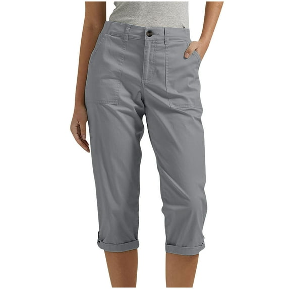 Lodgix Women's Ultra Lux Comfort with Flex-to-go Utility Skimmer Capri Pant Gray-2XL