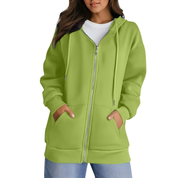 Lodgix Womens Zip Up Hoodies Oversized Fleece Jacket Winter Plain Y2k Hoodie Drawstring Hooded Sweatshirt with Pockets Mint Green-L