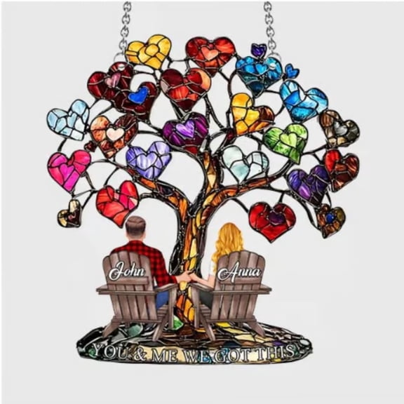 Lodgix You & Me We Got This - Personalized Couple Name Sun Catcher, Custom Acrylic Love Tree Window Hanging, Romantic Indoor Window Decor (6 Inches)