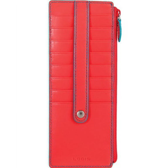 Lodis Audrey City Card Case with Zipper Pocket (Coral/Turquoise)