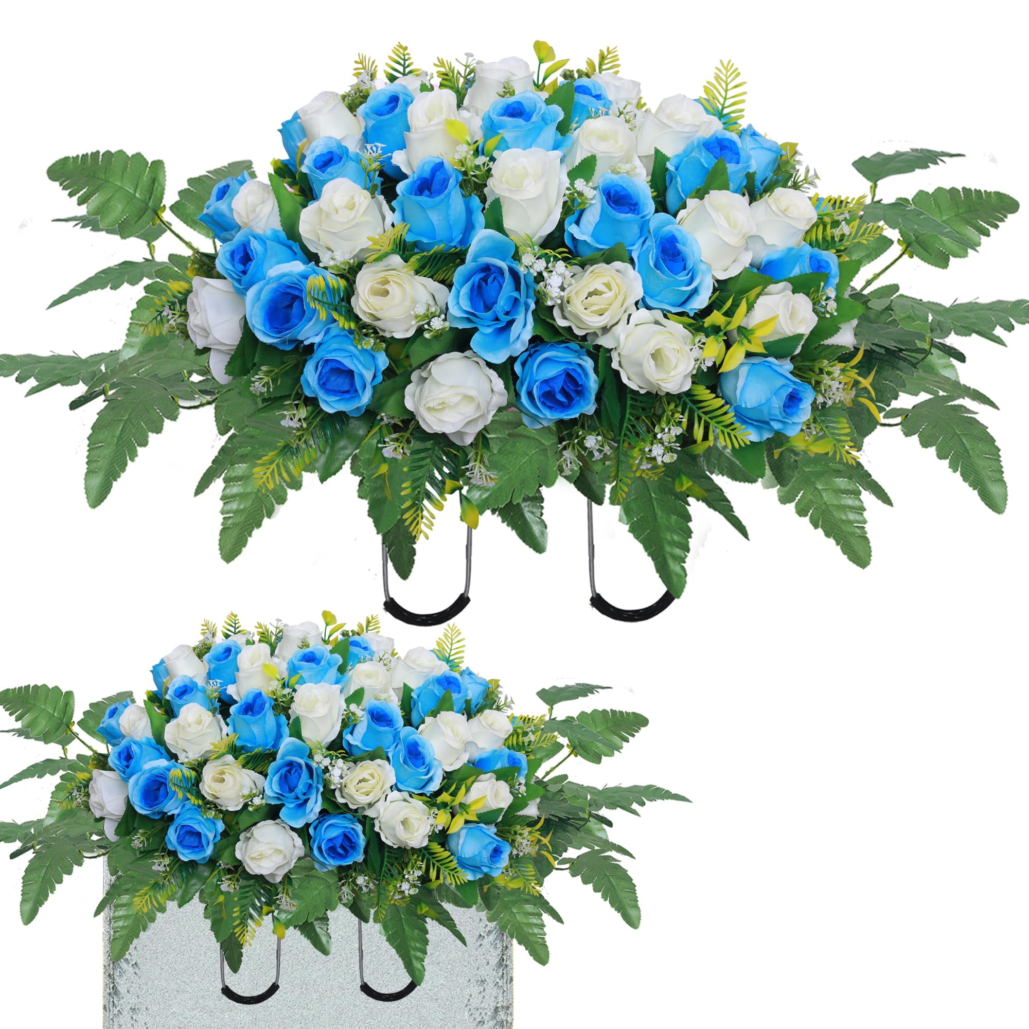 Lodou Artificial Cemetery Flower Saddles Rose Headstone Flower Saddle Outdoor Grave Decorations