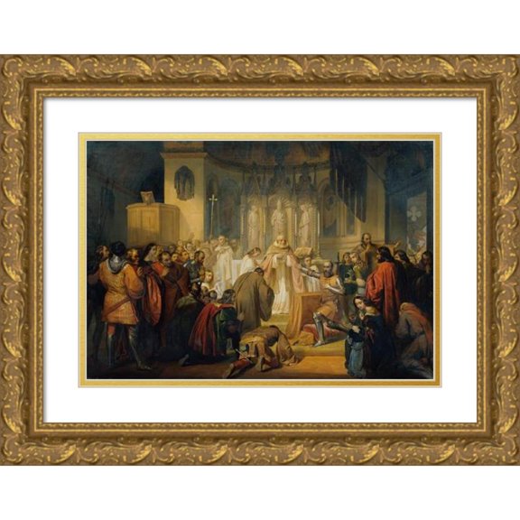 Lodovico Lipparini 24x18 Gold Ornate Framed and Double Matted Museum Art Print Titled - Vittore Pisani Welcomes the Holy Lord's Supper Before Taking Command of an Expedition Against the Geno
