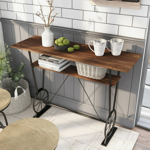 Lodz 1-Shelf Metal Bar Table, Toasted Barnwood and Black