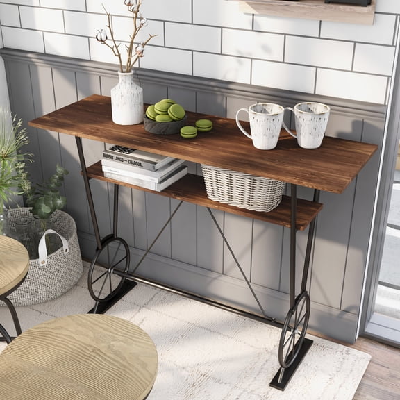 Lodz 1-Shelf Metal Bar Table, Toasted Barnwood and Black