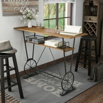 Lodz 1-Shelf Metal Bar Table, Warm Oak and Black