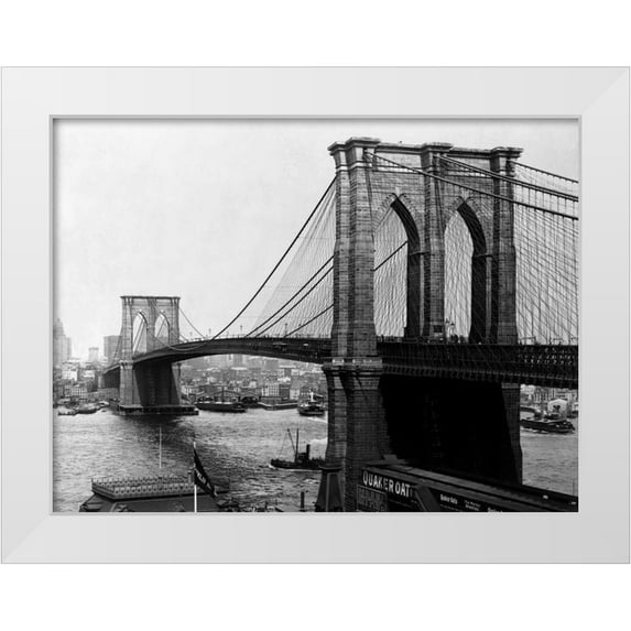 Loeffler, A. 14x12 White Modern Wood Framed Museum Art Print Titled - Brooklyn Bridge New York 1900