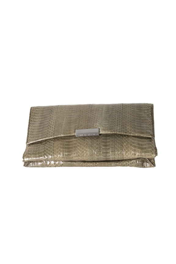 Leather Olive Snake Skin Leather Tab Clutch