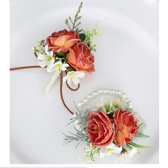 Loel Artificial Rose Boutonniere & Wrist Corsage Set for Wedding Prom Party Homecoming Celebration