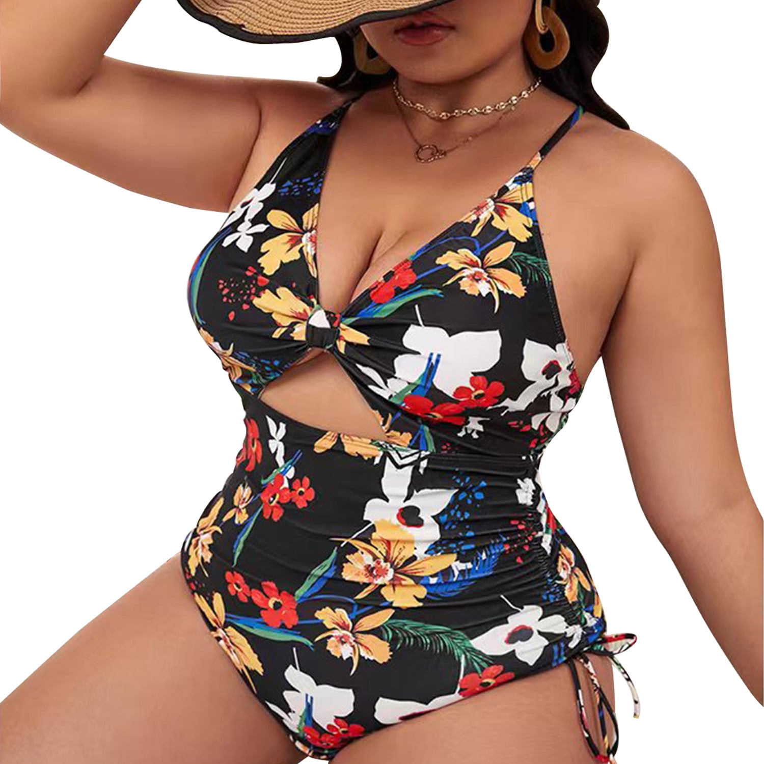 Women's One Piece Swimsuits Tummy Control Cutout High Waisted Bathing Suit  Printed Wrap Cheeky Swimwear 