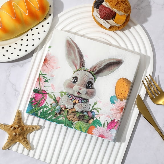 Loespoir Animals-themed Easter Napkins, Bunny Printed Paper Napkins, Disposable Napkins for Party, Easter, Dinner, Restaurant, Decor, Spring, Holiday