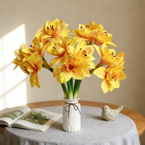 Loespoir Artificial Clivia Amaryllis Flower, Faux Realistic Blooms Tall Stems for Home Decor, Wedding Centerpiece, Vase Floral Arrangement, Table Display, Silk Flower(Yellow)