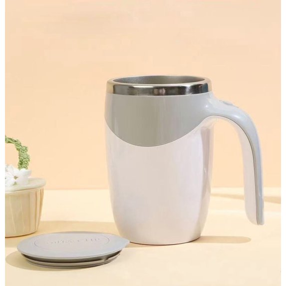 Loespoir Automatic Mixing Cup, Stainless Steel Rechargeable Coffee Cup, Office Brewing Magnetic Rotating Cup, for Lazy Coffee Making, Tea, Smoothies, Battery Operated(White)