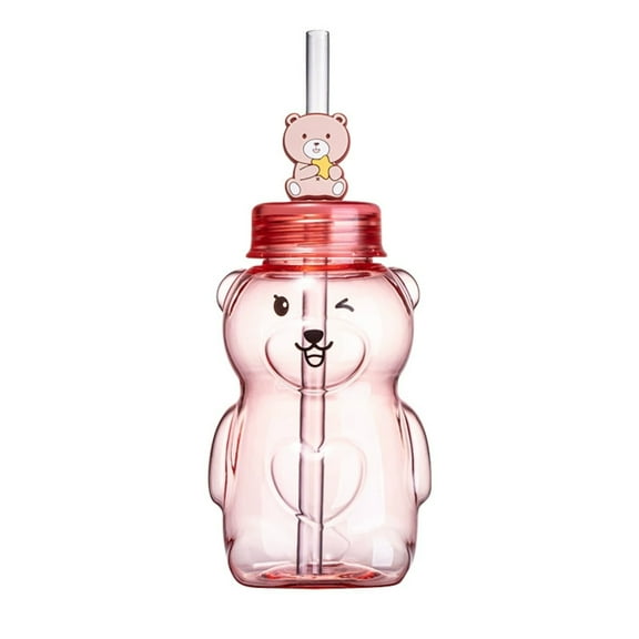 Loespoir Bear Straw Cup, Cute Bear Themed Drinking Cup, Straw Cup for Beverages and Fun, for Kids, Outdoor Use, and Daily Hydration(Pink)