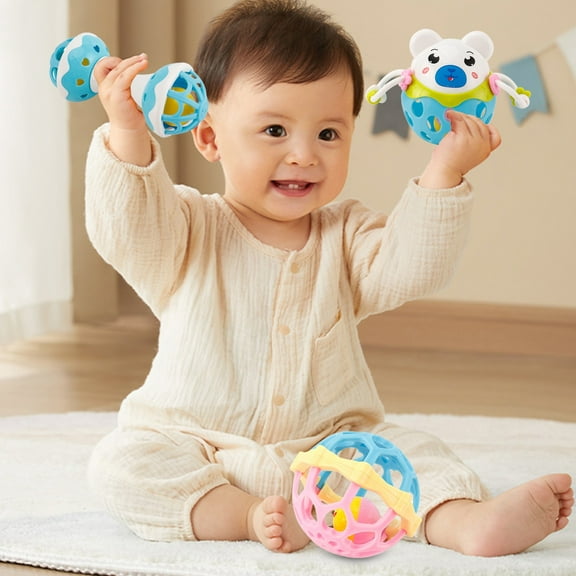 Loespoir Can Be Boiled To Soothe Early Childhood Education Toy, Soft Rubber Animals Grip Balls, Shaking Bells Toy, Sensory Play, Baby Gift(White)