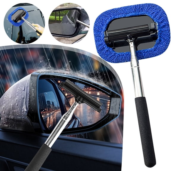 Loespoir Car Rearview Mirror Wiper, Stainless Steel Glass Cleaner, Retractable Wiper For Vehicle, Multifunctional Brush, On-the-Go Cleaning(Blue)