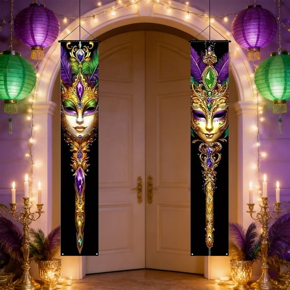Loespoir Carnival Decor Party Banners, Mardi Gras Festival Hanging Flags, Party Atmospheres Decorations, for Indoor Outdoor, Parade, Celebration, Sturdy String for Hanging(A)