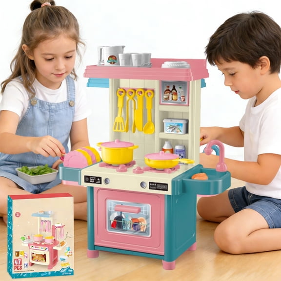 Loespoir Children's Kitchen Toys Play Home, Baby Simulation Cooking and Stir Frying Mini Tabletop Kitchenware Set for Boys and Girls, Pretend Play, Role Playing(Pink)