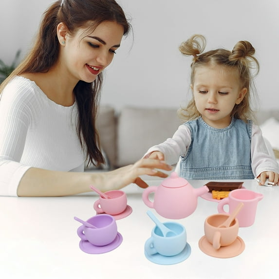 Loespoir Children's Tea Set, Realistic Teapots With Cups Saucers Creamer Spoons And Dessert Items, Imaginative Play Tea Set, Realistic Tea Party Toys, Complete Tea Service