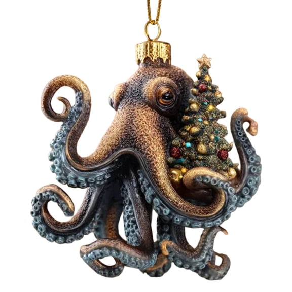 Loespoir Christmas Octopus Series Ornaments, 8 Arm Sea Themed Hanging Decor, Holiday Drop Ornaments for Tree and Home, Christmas Displays, Nautical Themes(C)
