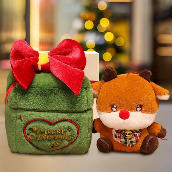 Loespoir Christmas Stuffed Toy Bundle, Santa and Reindeer Surprise Box, Festive Gift Set for Holiday Entertainment, with Multiple Plush Characters and Accessories(B)