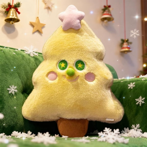 Loespoir Christmas Tree Pillows, Festive Stuffed Toy with Soft Flannel, Holiday Decor Couch Cushion for Christmas Gift, Living Room, Bed, and Seasonal Comfort(Yellow)
