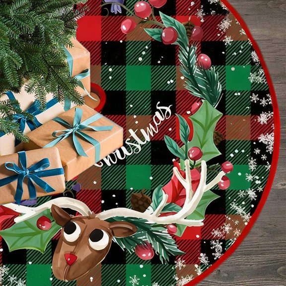 Loespoir Christmas Tree Skirt with Delicate Print Designs, Festive Tree Bottom Cover for Holiday Decor, Seasonal Tree Skirt with Ornamental Patterns for Christmas Displays(D)