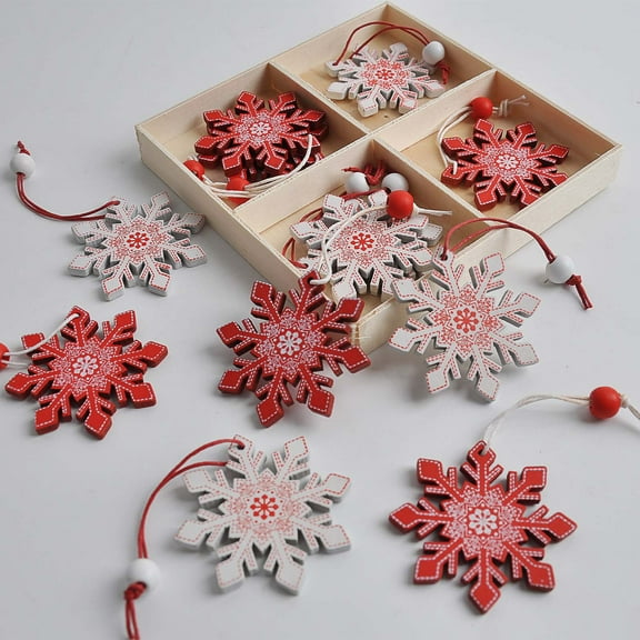 Loespoir Christmas Wooden Hanging Ornament, Tree Box Set with Reindeer Snowflake Designs, Decorative Wooden Plaques, for Christmas Tree & Wall Display & Home and Office Decor(B)