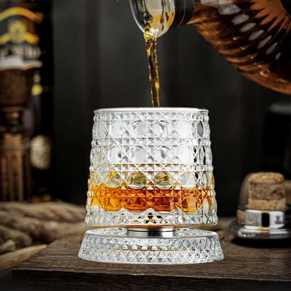 Loespoir Crystal Spinning Whiskey Glass, Rotating Decorative Drinking Glass, Unique Barware Glass, For Whiskey Tasting, Gift for Him, Home Bar, Conversation Piece(A)