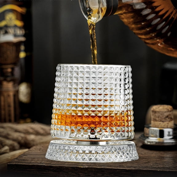 Loespoir Crystal Spinning Whiskey Glass, Rotating Decorative Drinking Glass, Unique Barware Glass, For Whiskey Tasting, Gift for Him, Home Bar, Conversation Piece(H)