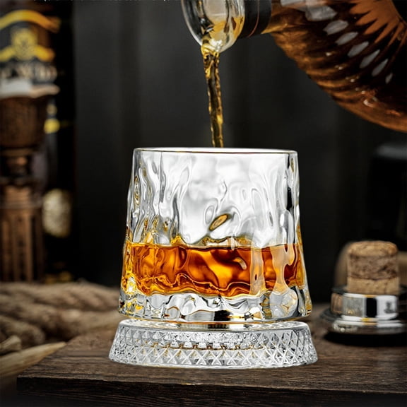 Loespoir Crystal Spinning Whiskey Glass, Rotating Decorative Drinking Glass, Unique Barware Glass, For Whiskey Tasting, Gift for Him, Home Bar, Conversation Piece(G)