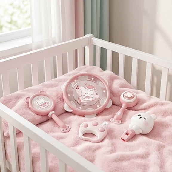 Loespoir Customized Hand Rattle Toy For Babies, Newborn Baby Maracas, Grasp Training Toy, Chew Safe Rattle, Sensory Play, Infant Gift(Red)