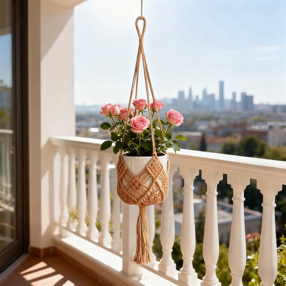 Loespoir DIY Woven Hanging Basket Kit, Macrame Plant Hanger Kit with Mesh Bag and Cord, for Flower Pots, Indoor Decor, Outdoor Patio, Boho Home Decor(Coffee)